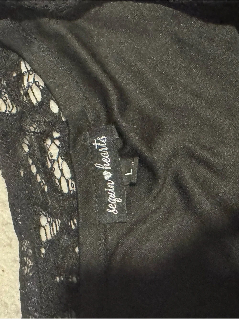 Sequin Hearts black lace